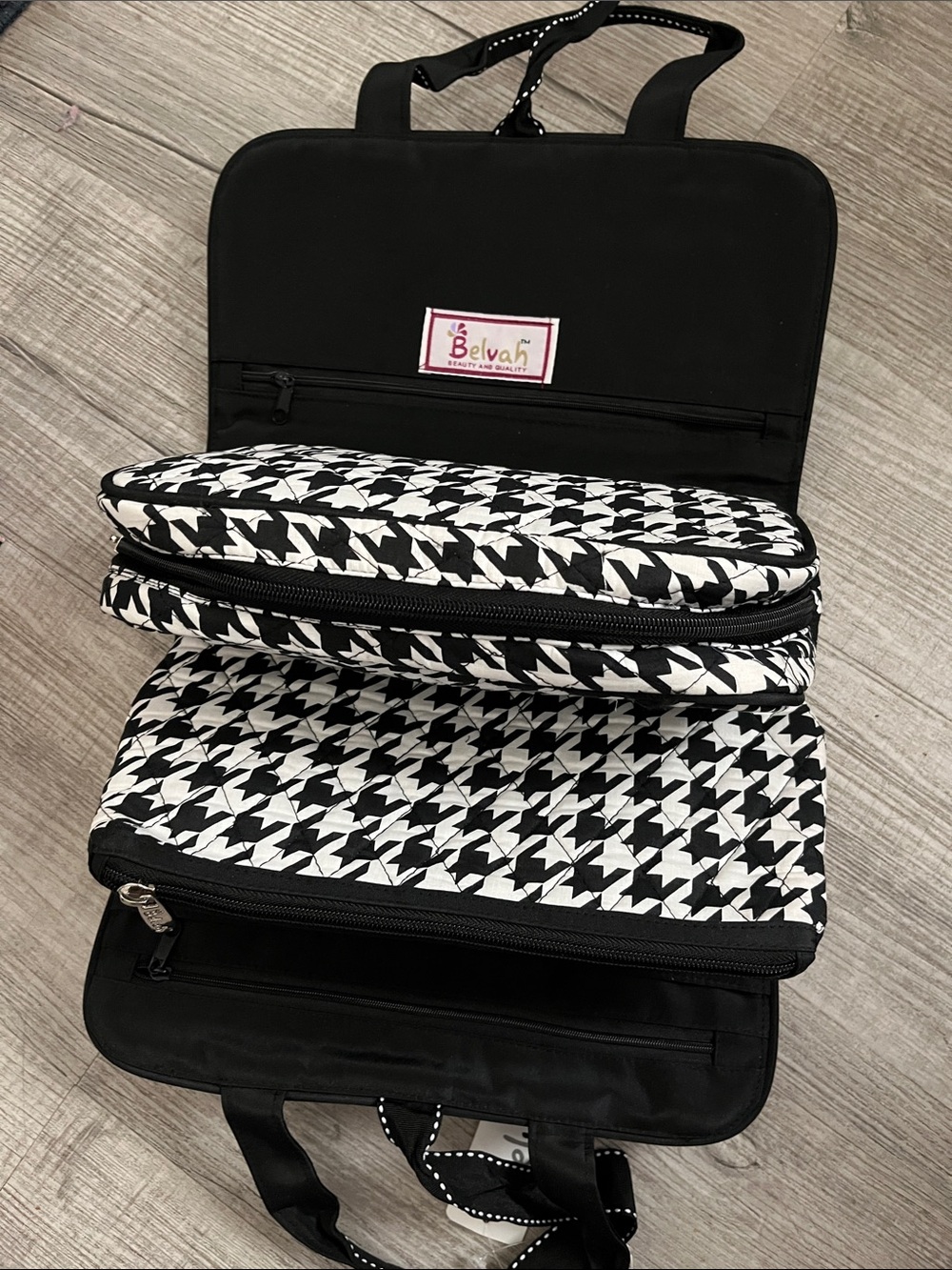 Belvah Black & White Houndstooth Travel Cosmetic Organizer